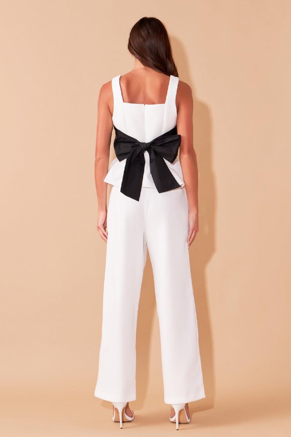 Endless Rose Back Bow Contrast Top IVORY/BLACK