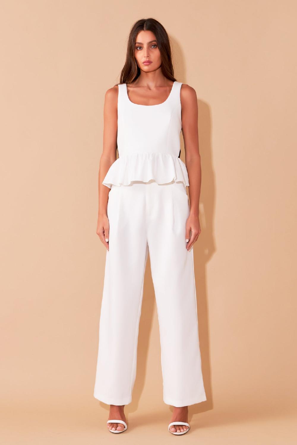 endless rose Back Bow Contrast Top IVORY/BLACK