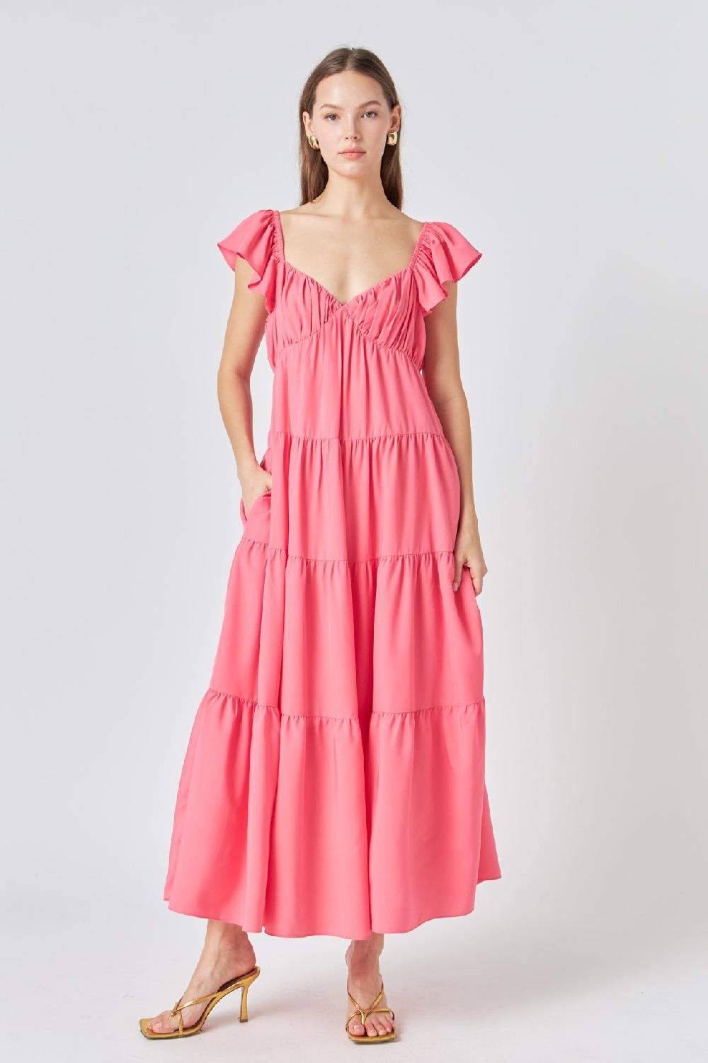 endless rose Back Bow Tie Maxi Dress PINK