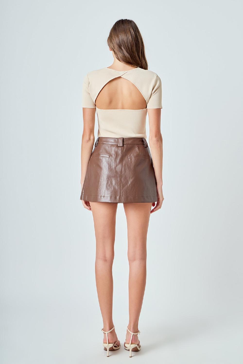 Endless Rose Back Cut-out Detail Knit Top BEIGE