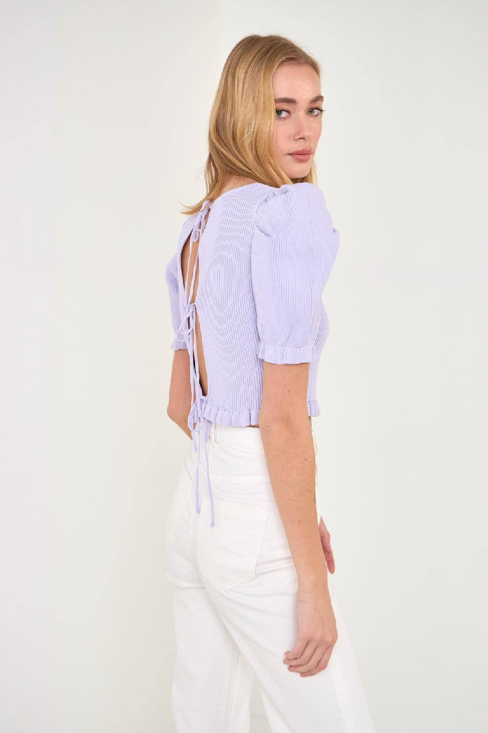 Endless Rose Back Tied Straps Knit Top WHITE