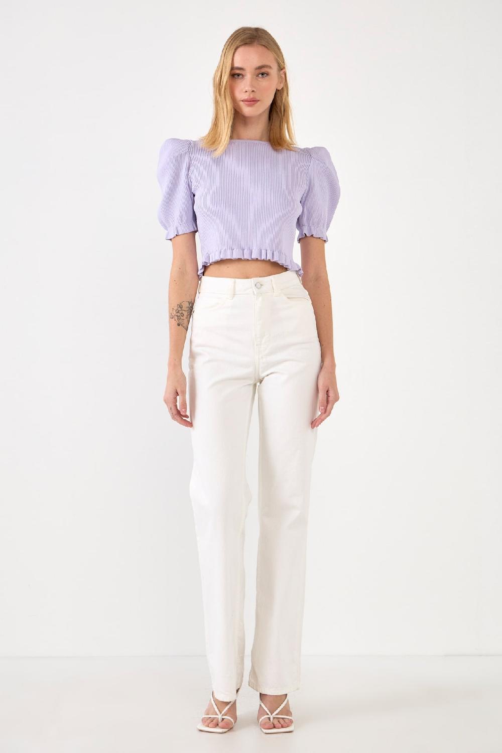 endless rose Back Tied Straps Knit Top WHITE