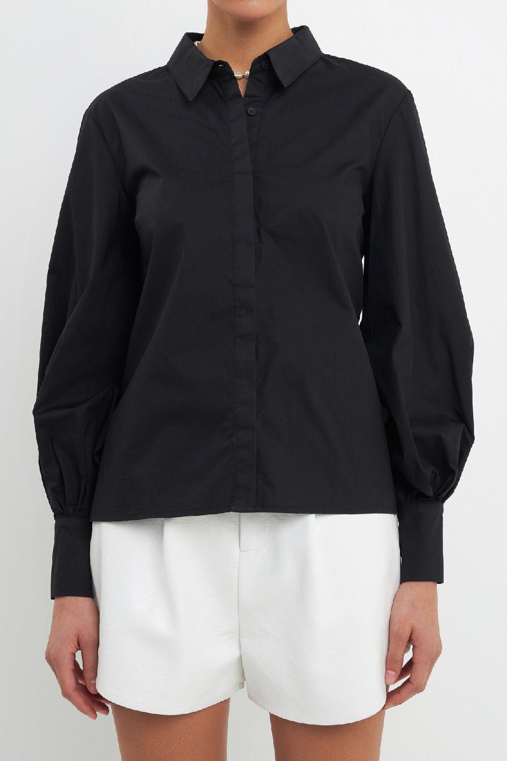 Endless Rose Backless Long Sleeve Shirt JET BLACK