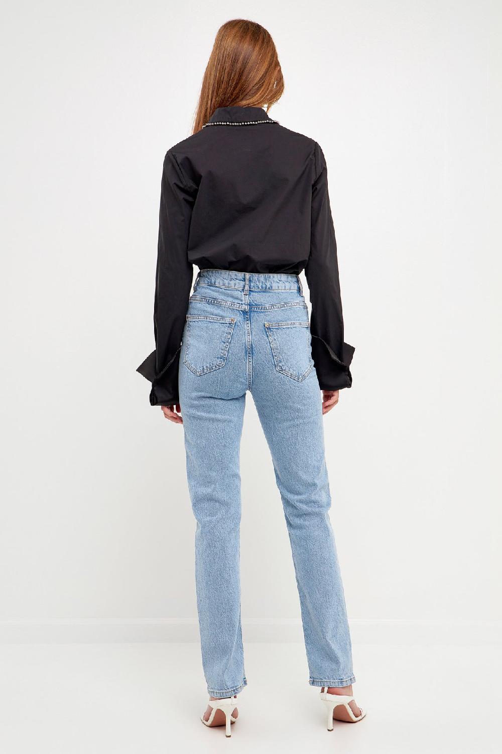 Endless Rose Beaded Collar Long-Sleeve Shirt BLACK