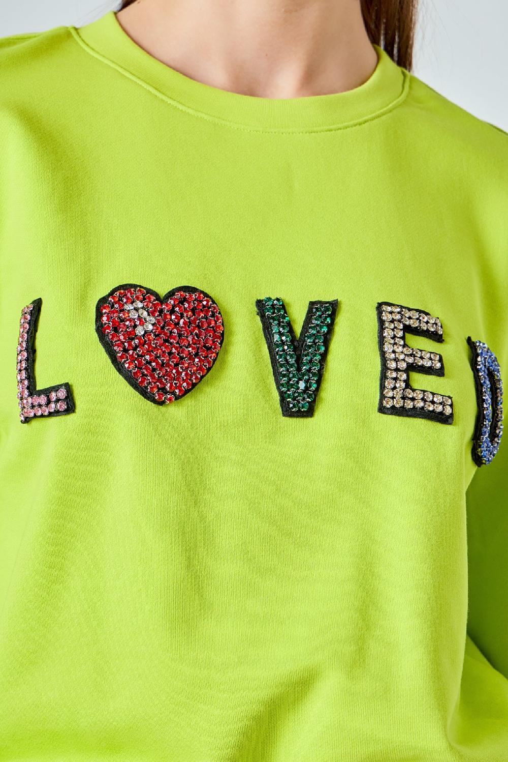 Endless Rose Beaded Loved Sweatshirt LIME GREEN