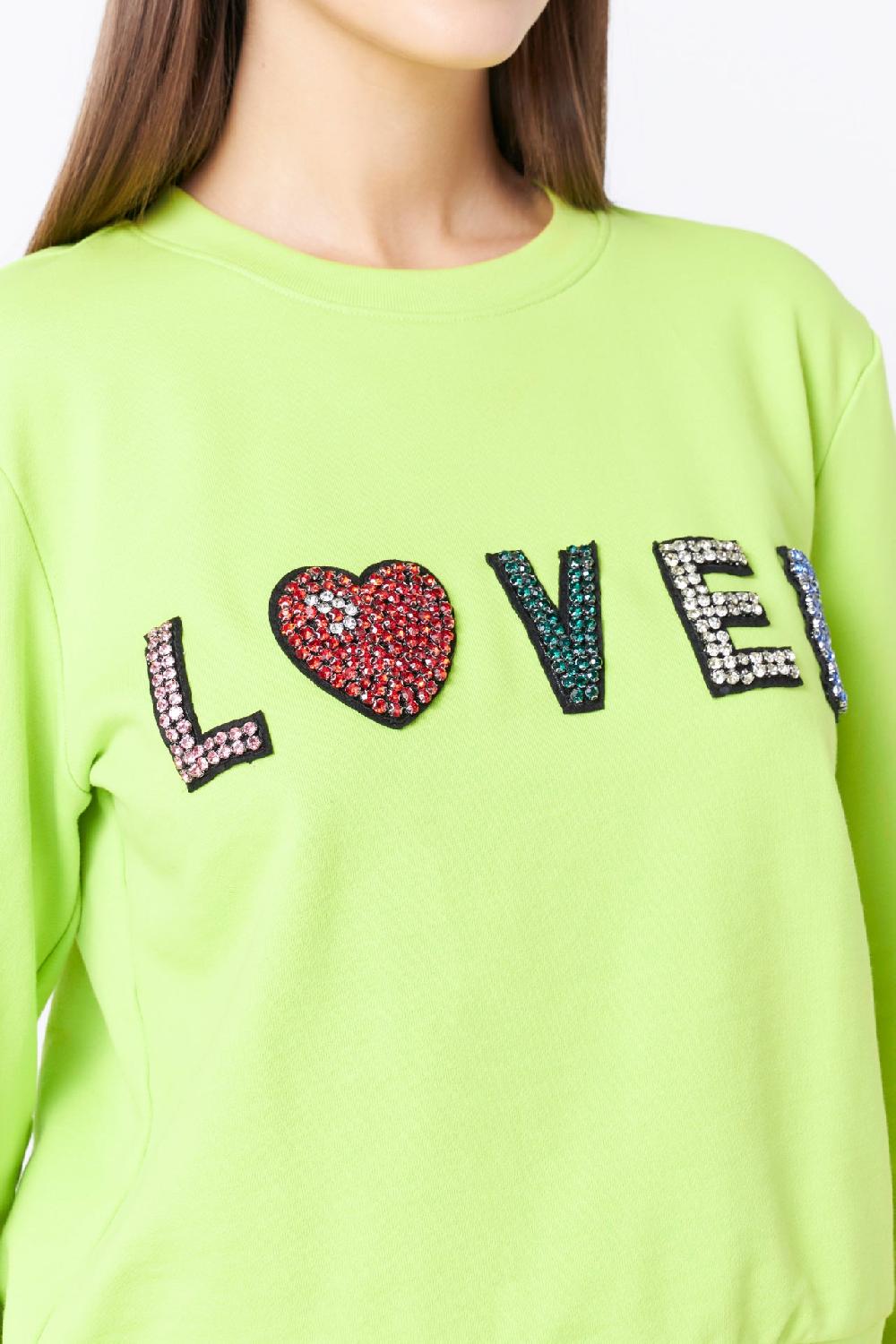 Endless Rose Beaded Loved Sweatshirt LIME GREEN