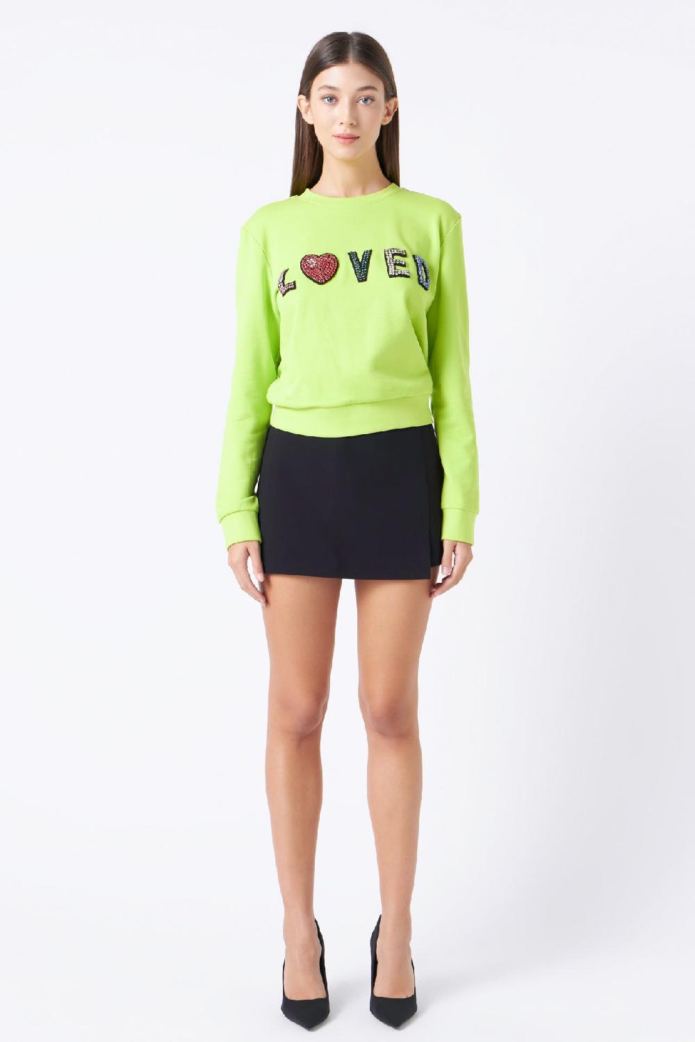 Endless Rose Beaded Loved Sweatshirt LIME GREEN