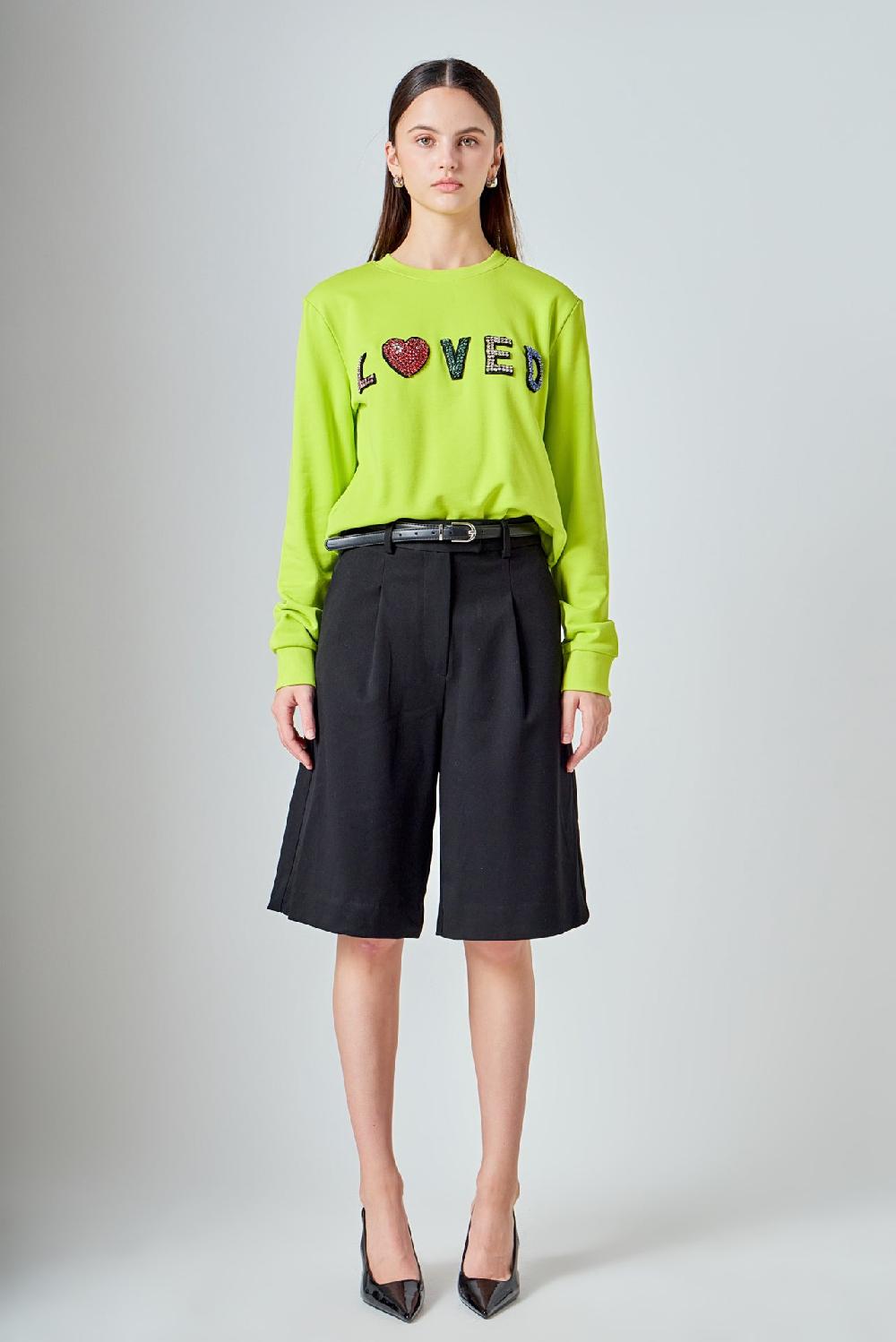 endless rose Beaded Loved Sweatshirt LIME GREEN