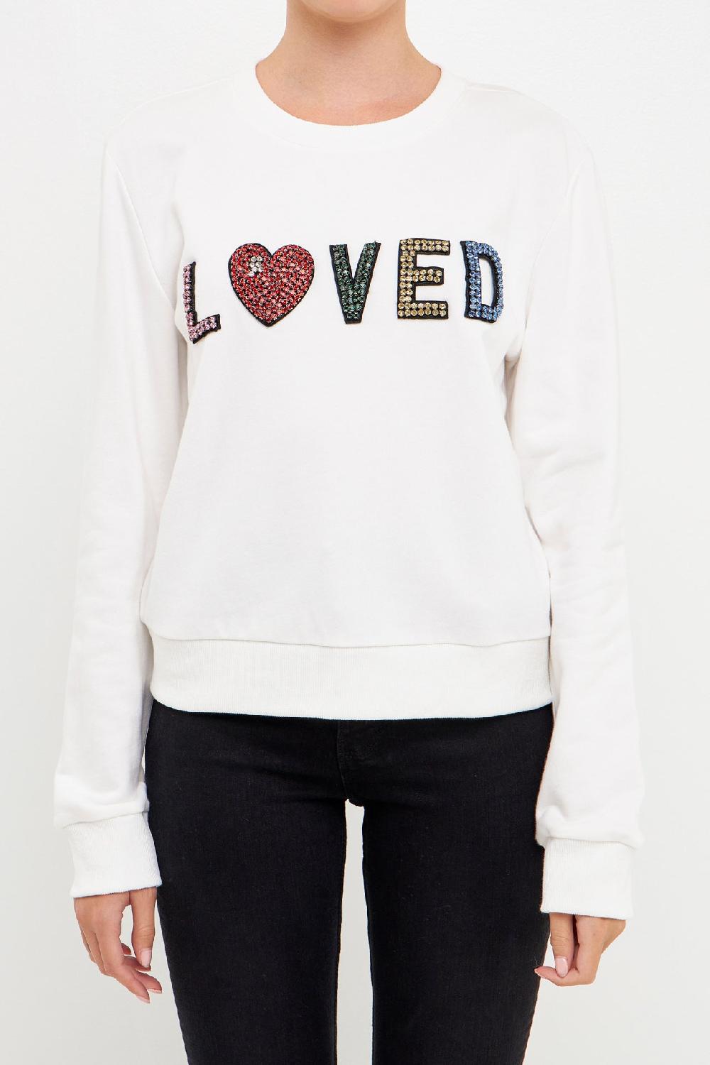 Endless Rose Beaded Loved Sweatshirt WHITE