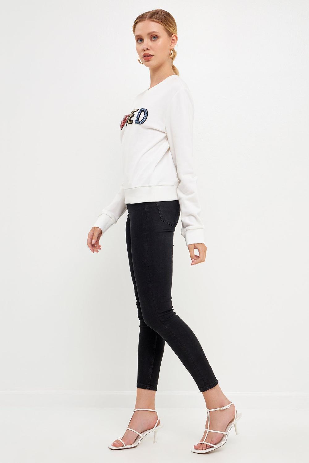 Endless Rose Beaded Loved Sweatshirt WHITE