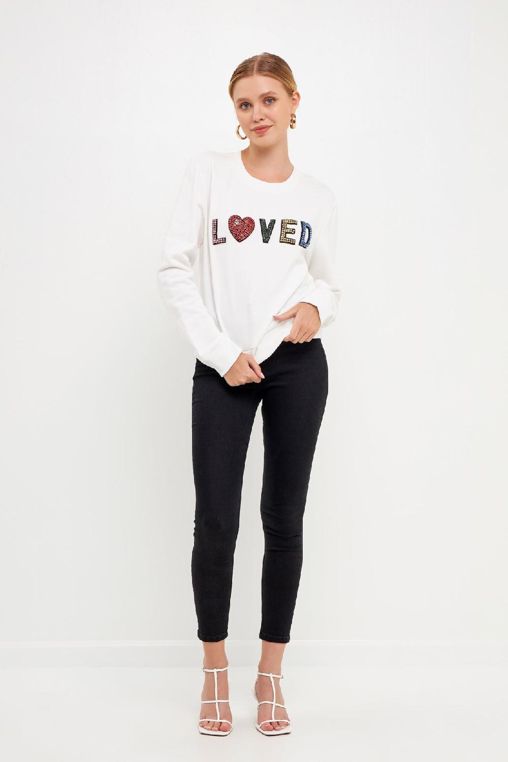 endless rose Beaded Loved Sweatshirt WHITE