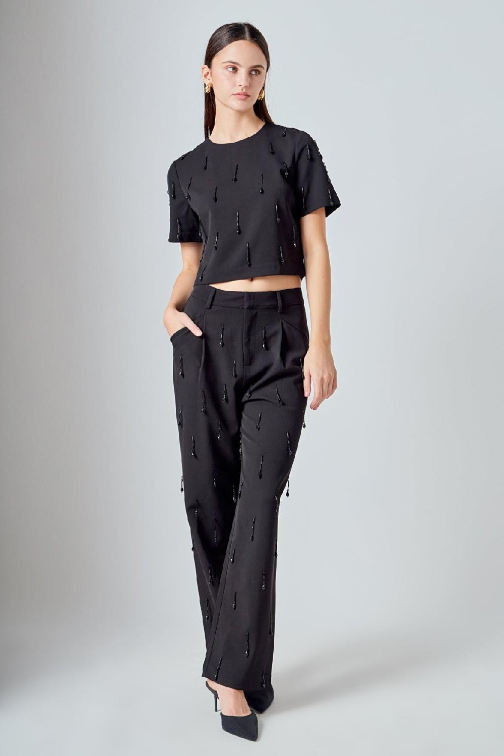 endless rose Beaded Pants BLACK