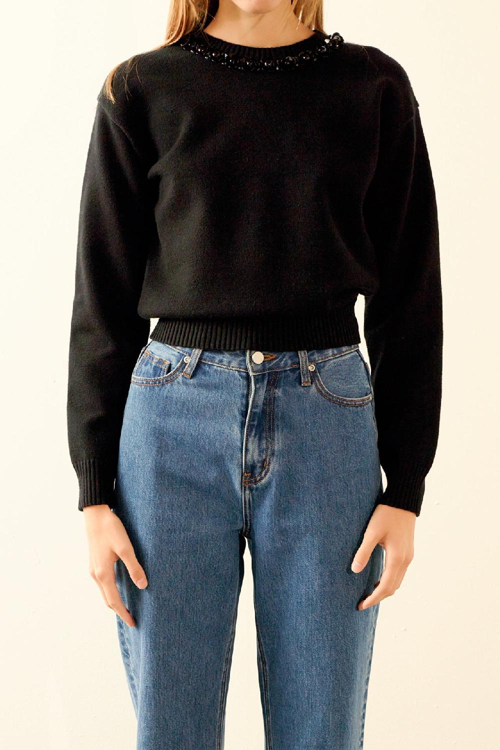 Endless Rose Beaded Sweater BLACK