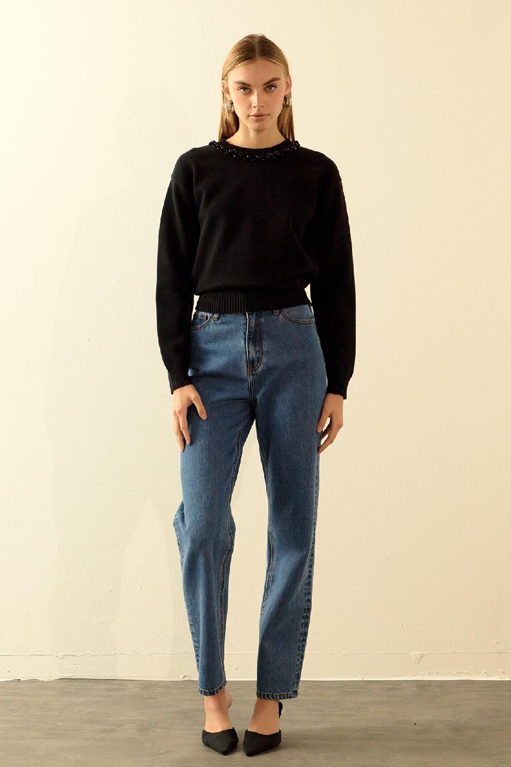 endless rose Beaded Sweater BLACK