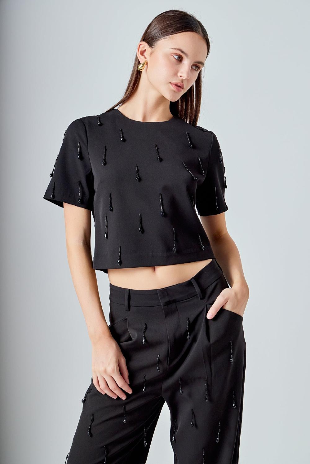 endless rose Beaded Top BLACK