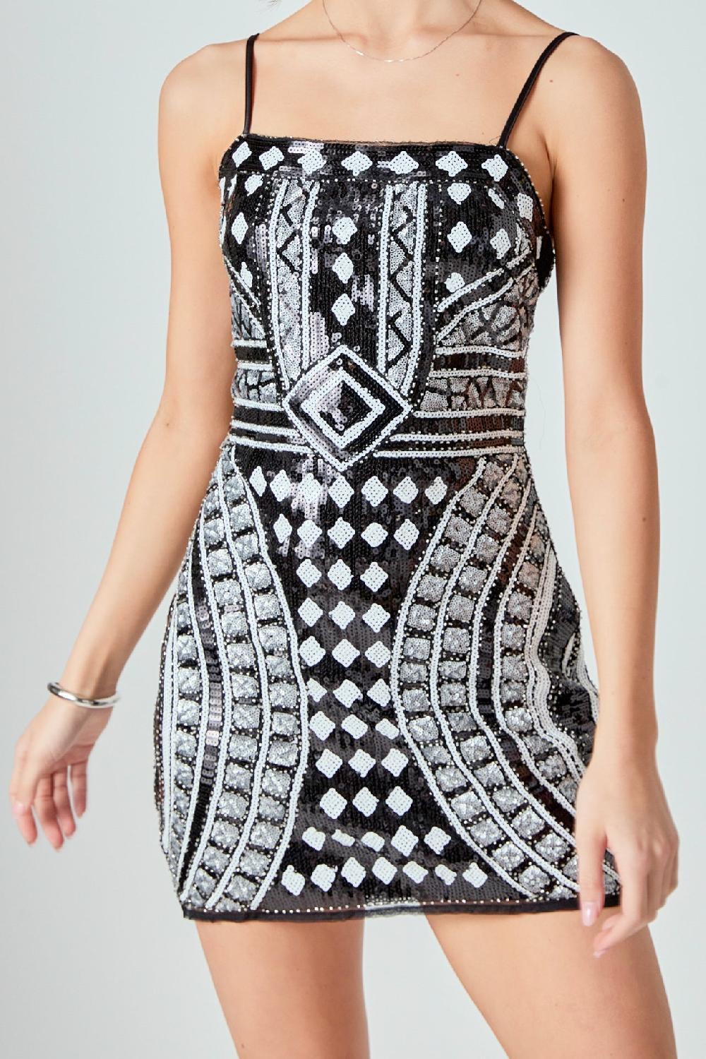 Endless Rose Beading Sequins Mini Dress BLACK