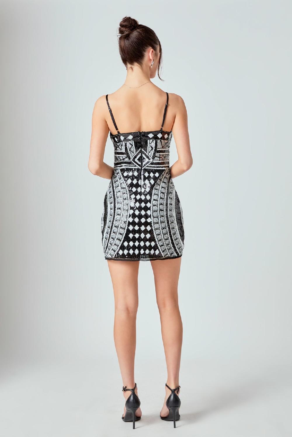 Endless Rose Beading Sequins Mini Dress BLACK