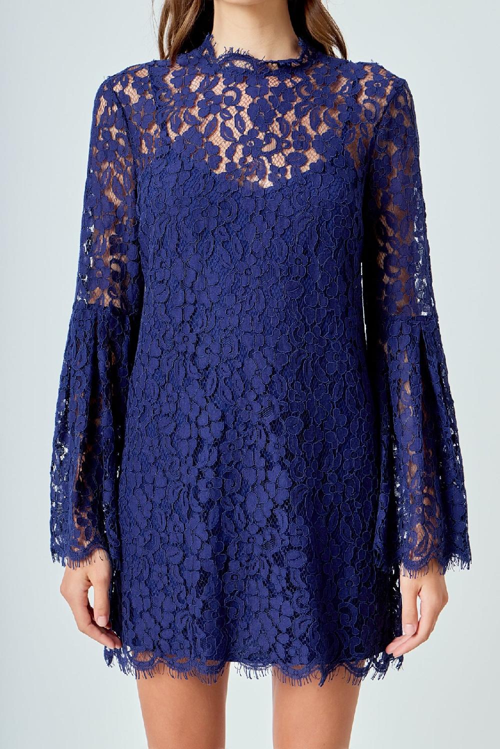 Endless Rose Bell Sleeve Lace Dress NAVY