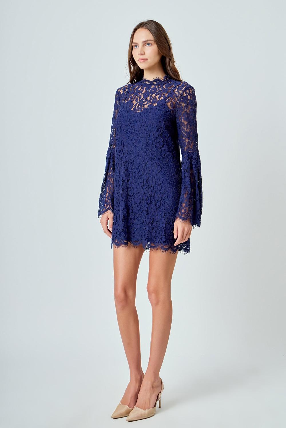 Endless Rose Bell Sleeve Lace Dress NAVY