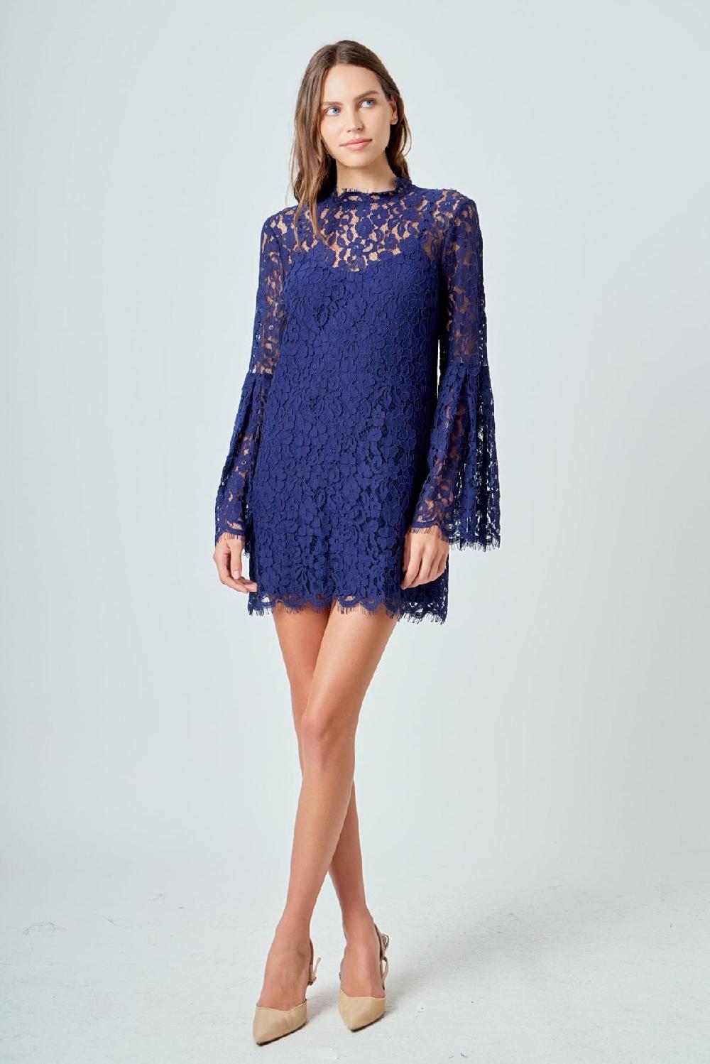 Endless Rose Bell Sleeve Lace Dress NAVY
