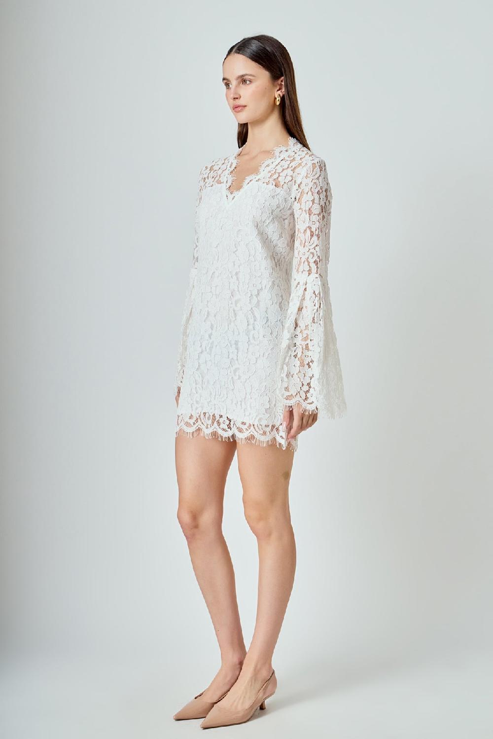 Endless Rose Bell Sleeve V-Neck Lace Dress IVORY
