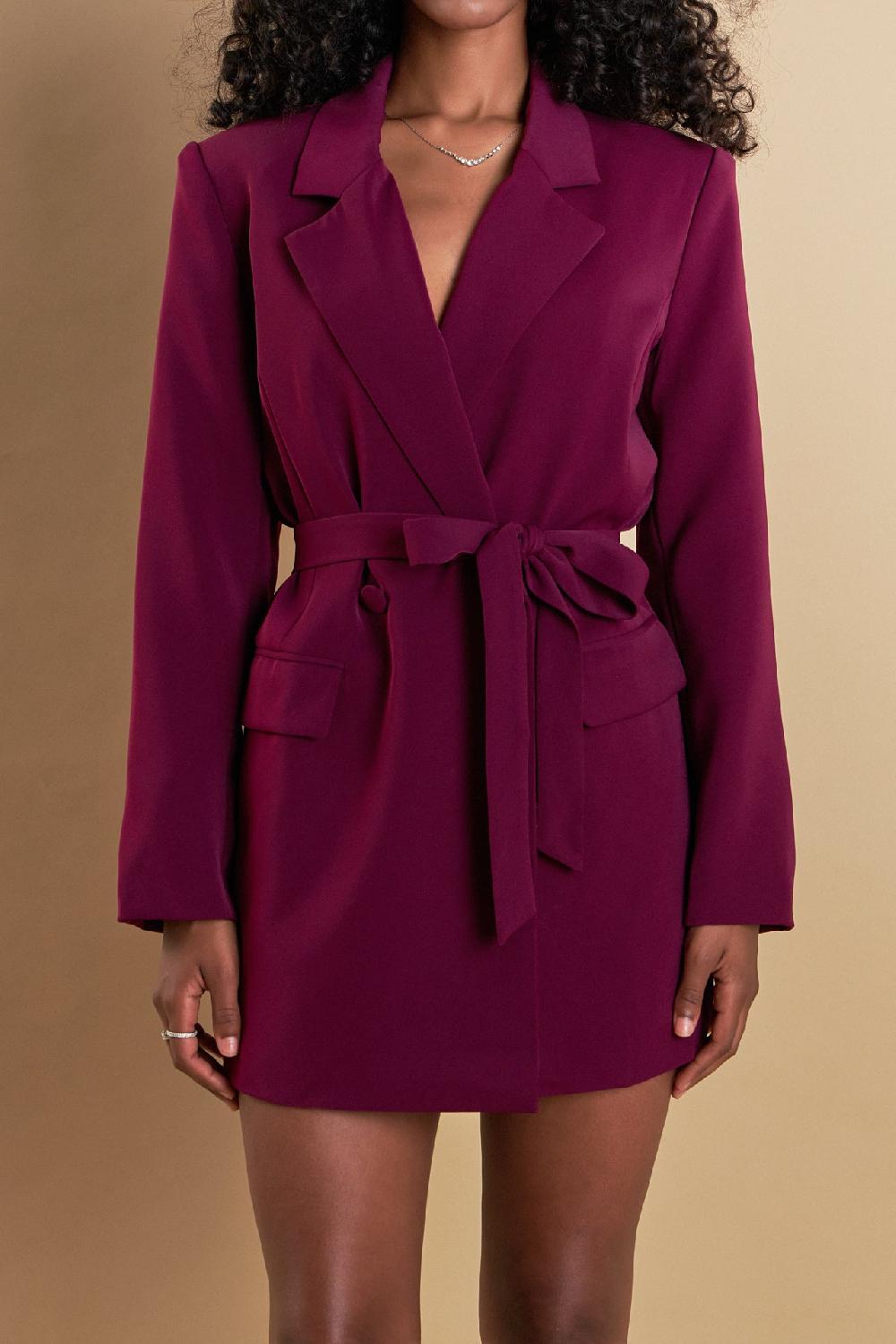 Endless Rose Belted Blazer WINE