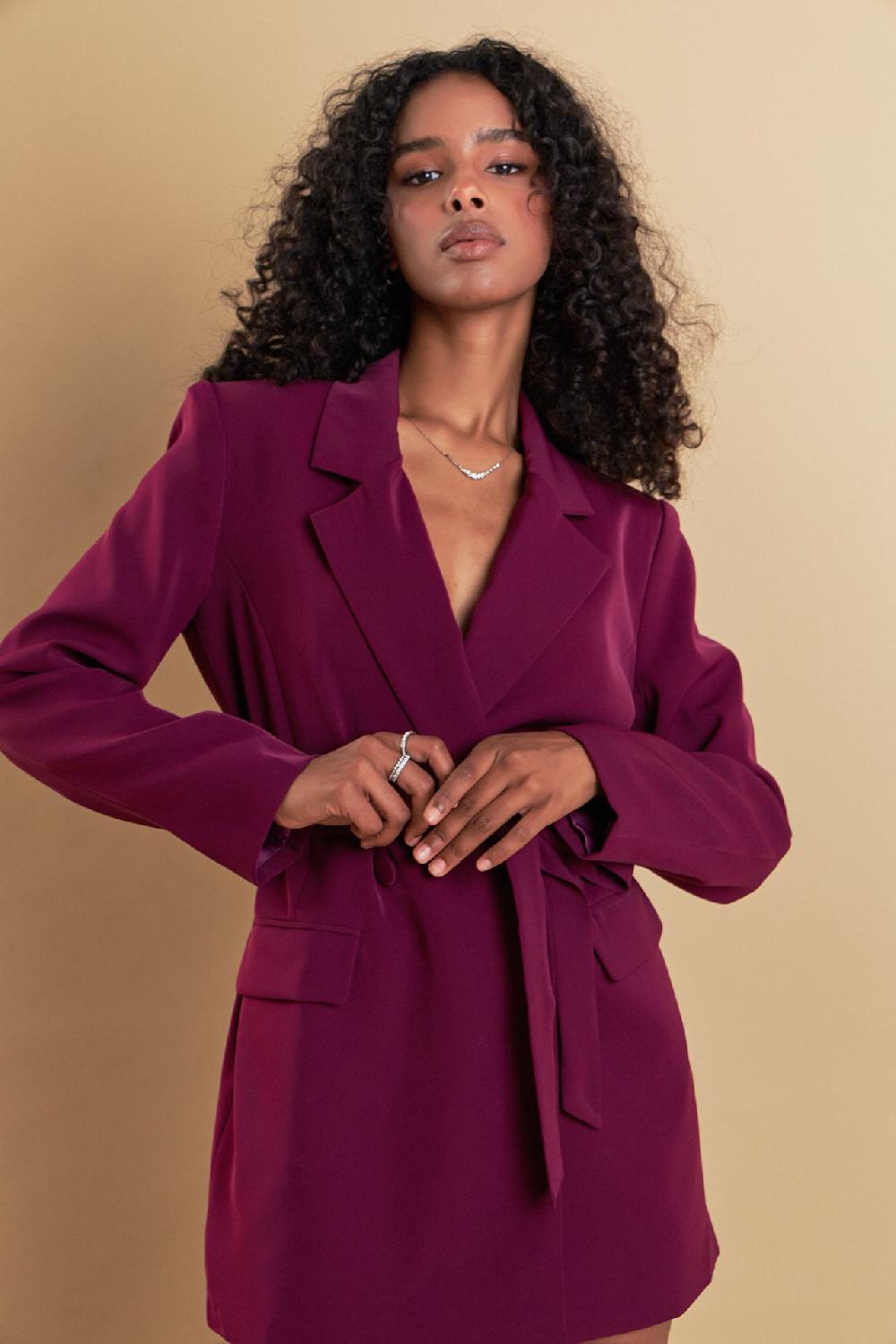 Endless Rose Belted Blazer WINE