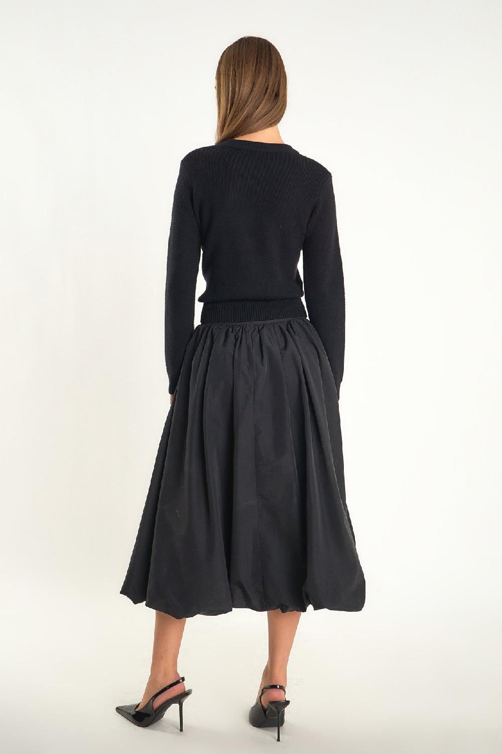 Endless Rose Belted Blouson Midi Skirt BLACK