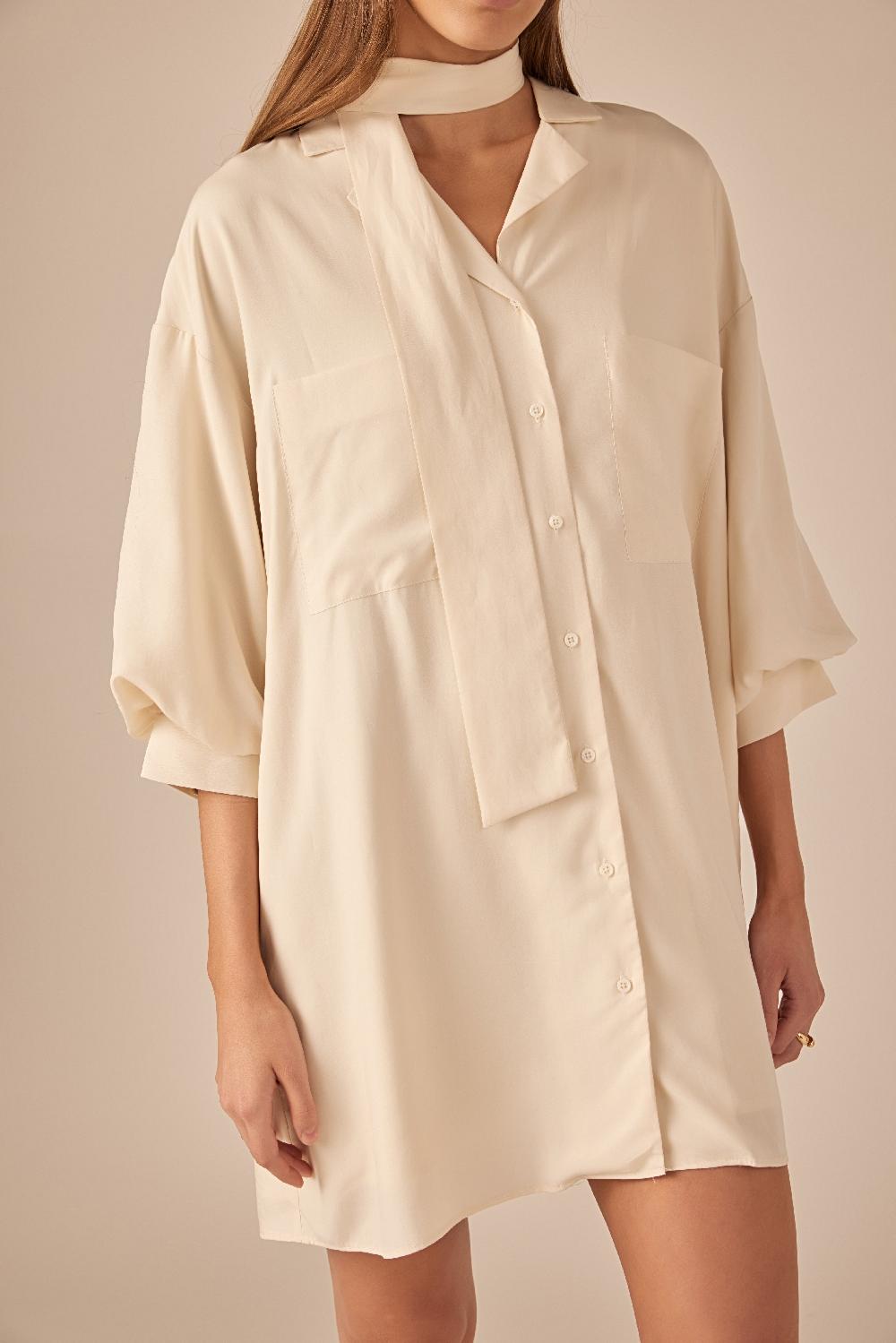 Endless Rose Belted Mini Shirt Dress BEIGE