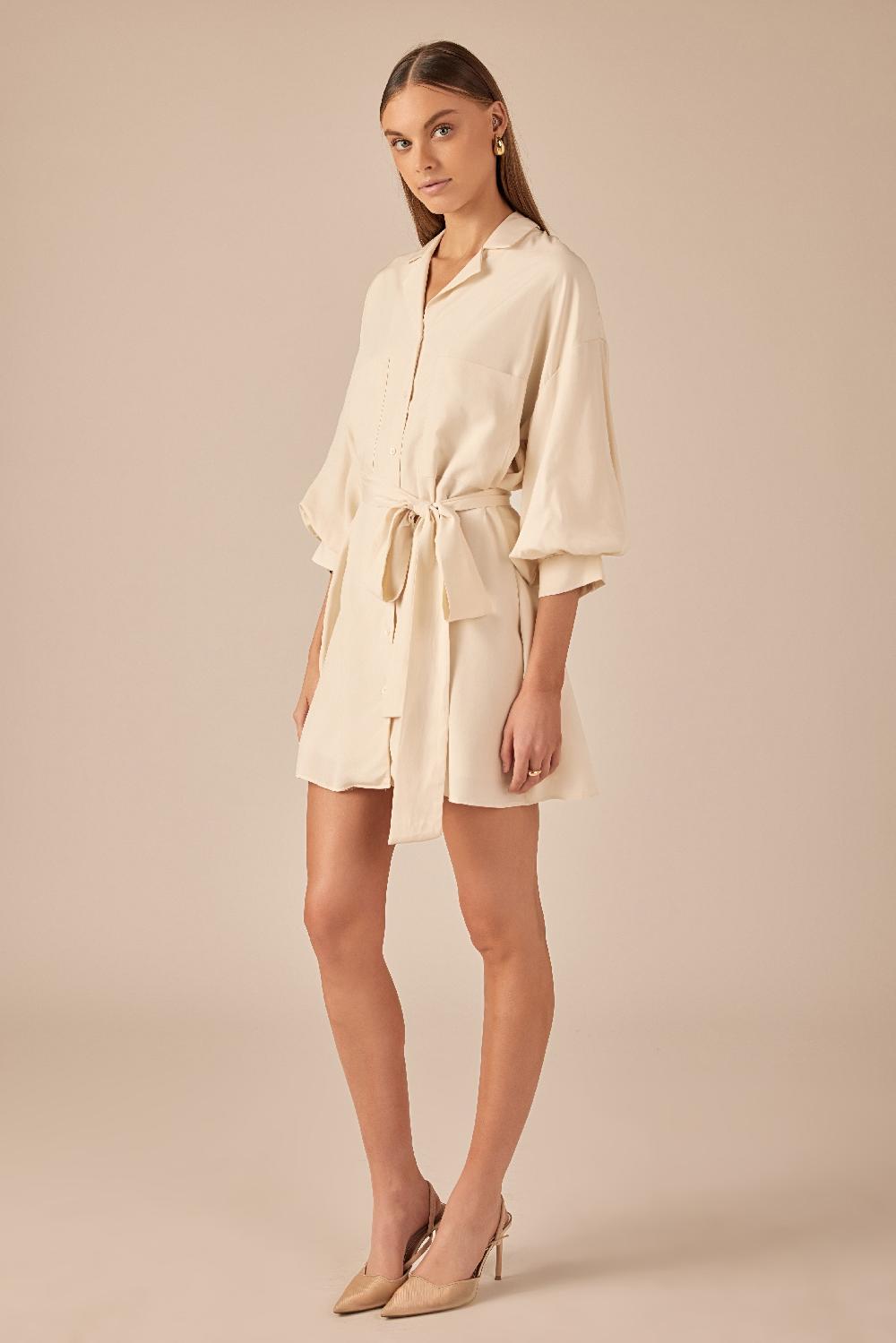 Endless Rose Belted Mini Shirt Dress BEIGE