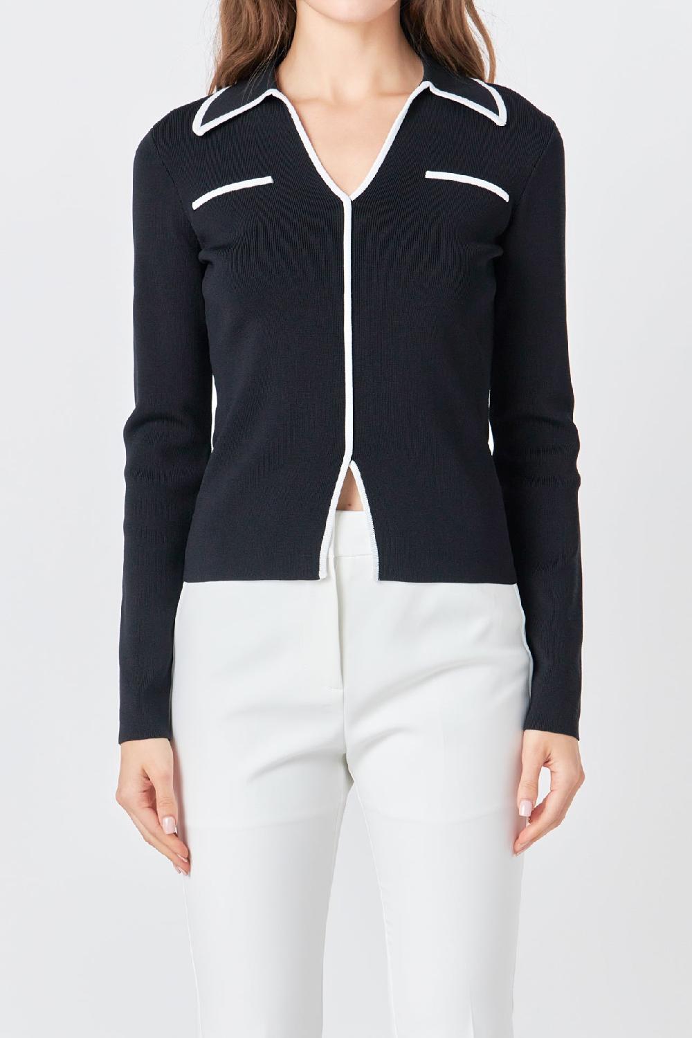 Endless Rose Binded Collared Top BLACK