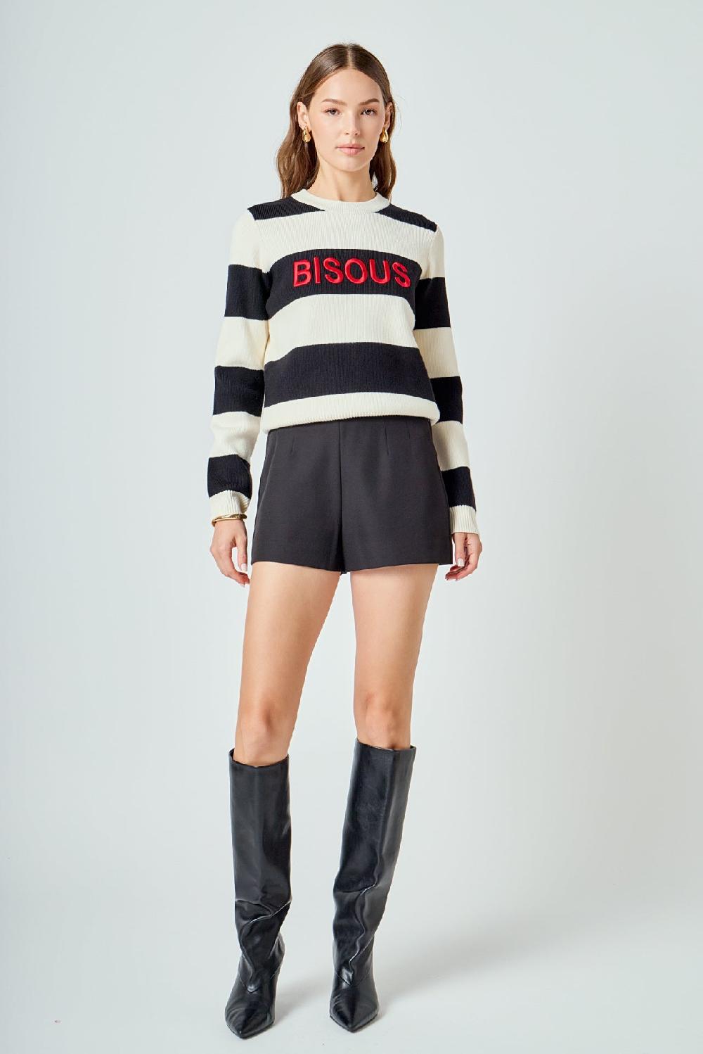 endless rose Bisous Striped Sweater BLACK/CREAM