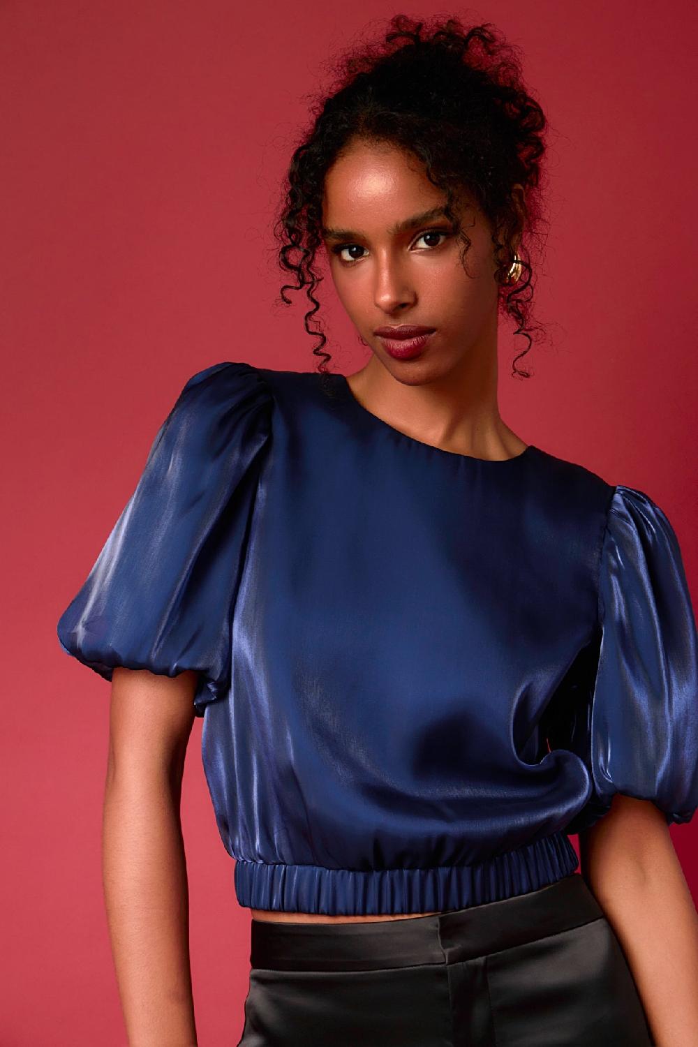 endless rose Blouson Sheen Top NAVY