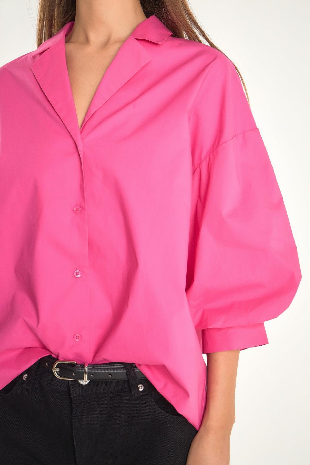Endless Rose Blouson Sleeve Collared Shirt FUCHSIA