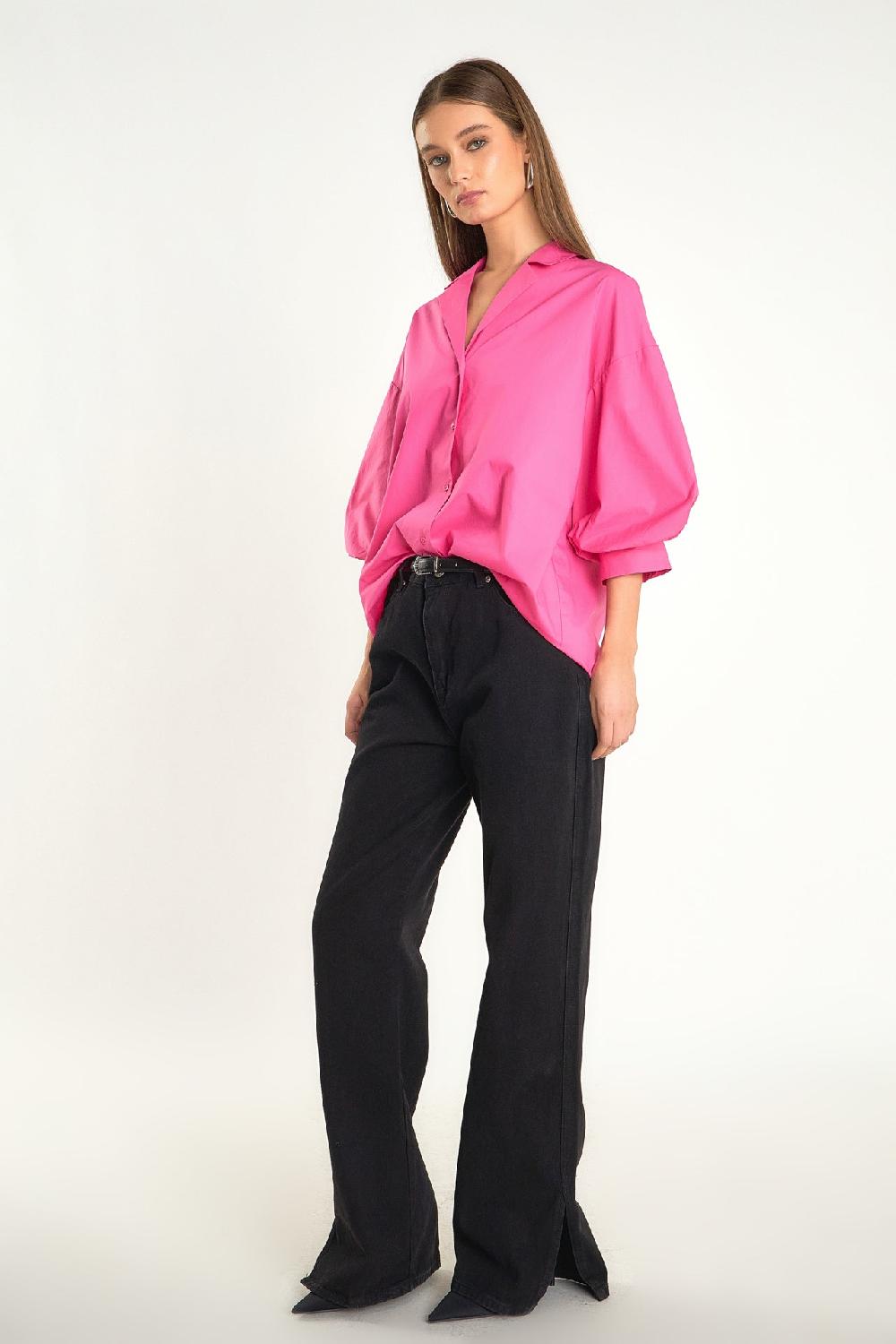 Endless Rose Blouson Sleeve Collared Shirt FUCHSIA