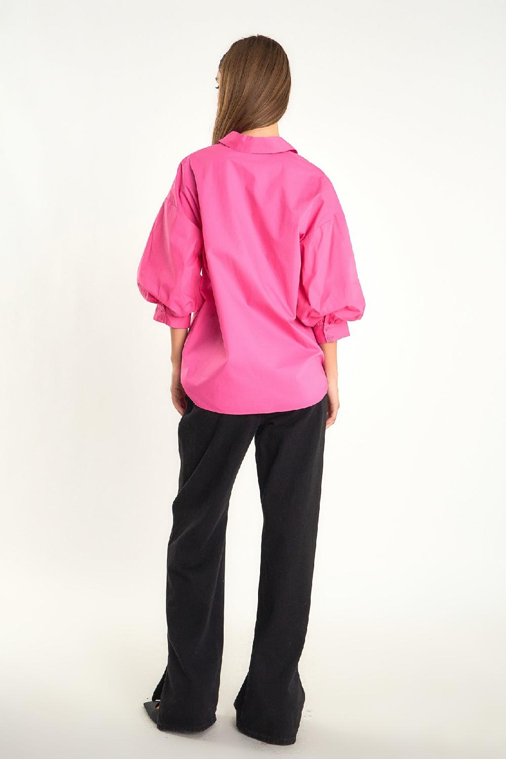 Endless Rose Blouson Sleeve Collared Shirt FUCHSIA