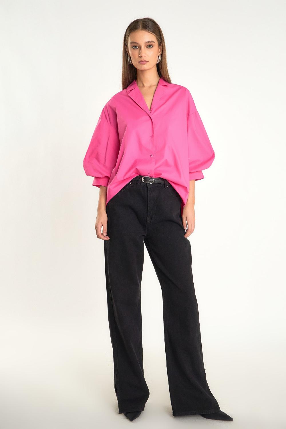 endless rose Blouson Sleeve Collared Shirt FUCHSIA