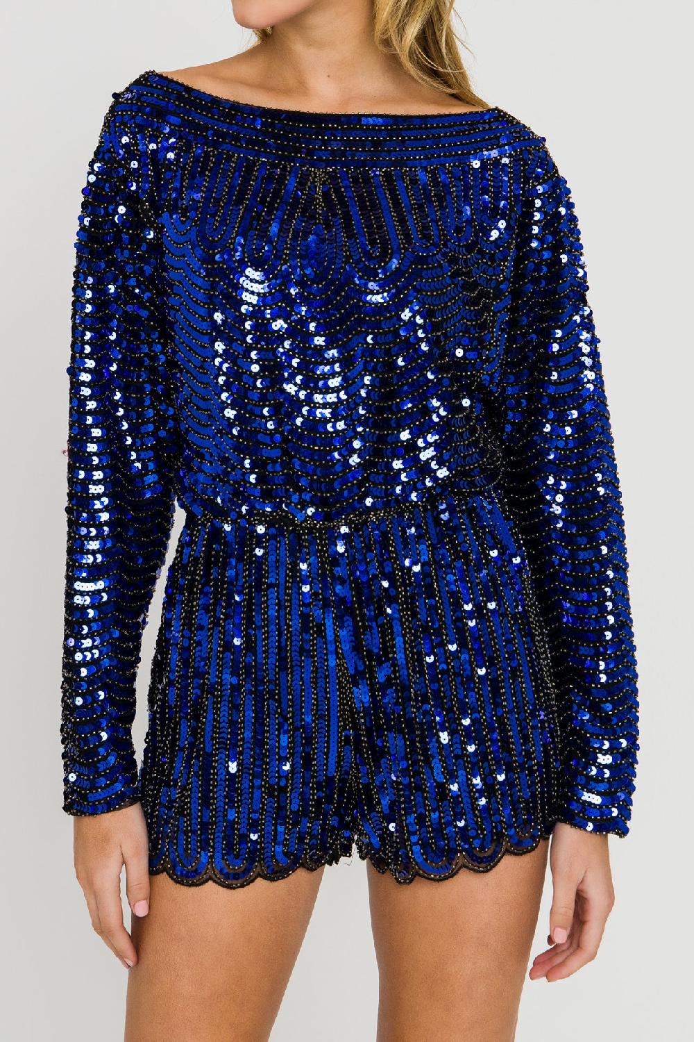 Endless Rose Boat Neck Sequin Romper BLUE
