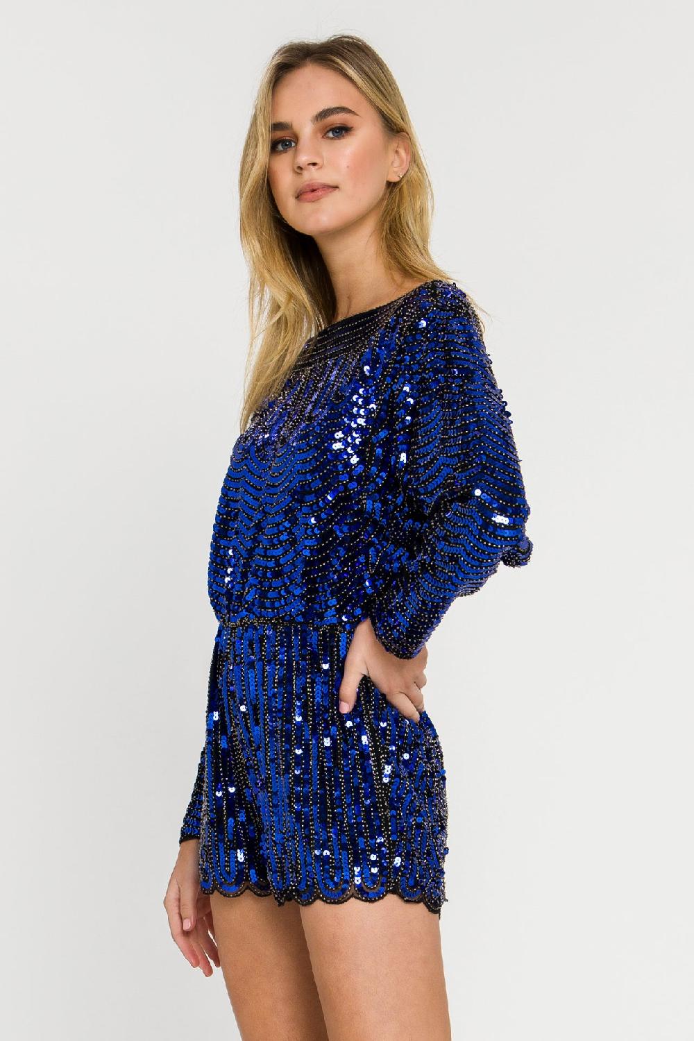 Endless Rose Boat Neck Sequin Romper BLUE