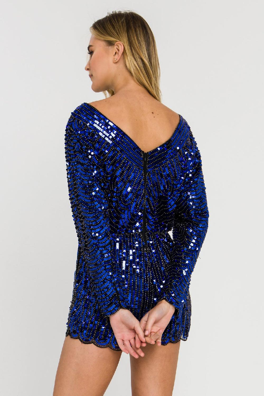 Endless Rose Boat Neck Sequin Romper BLUE
