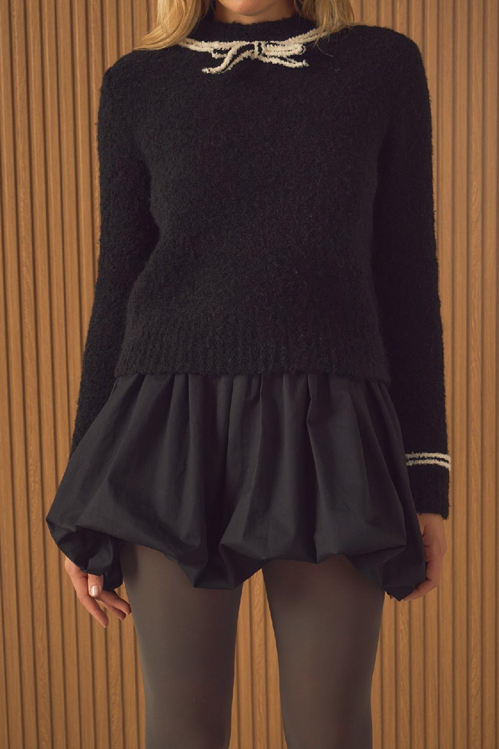 Endless Rose Boucle Knit Sweater BLACK