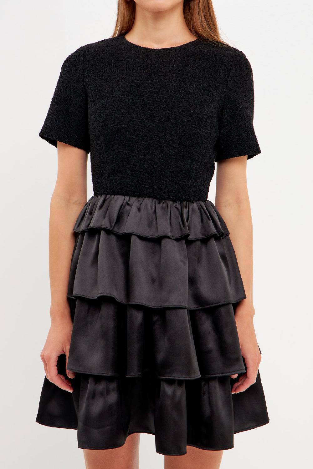 Endless Rose Boucle Satin Mini Dress JET BLACK