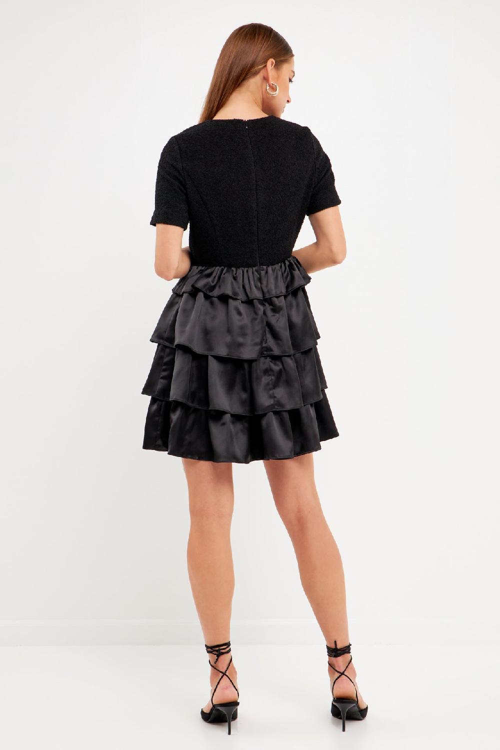 Endless Rose Boucle Satin Mini Dress JET BLACK