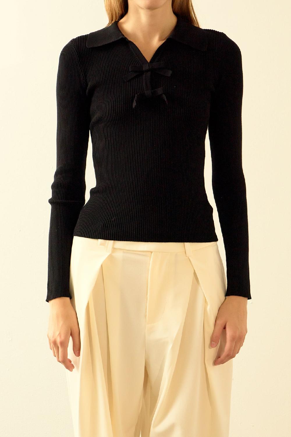 Endless Rose Bow Knit Top BLACK