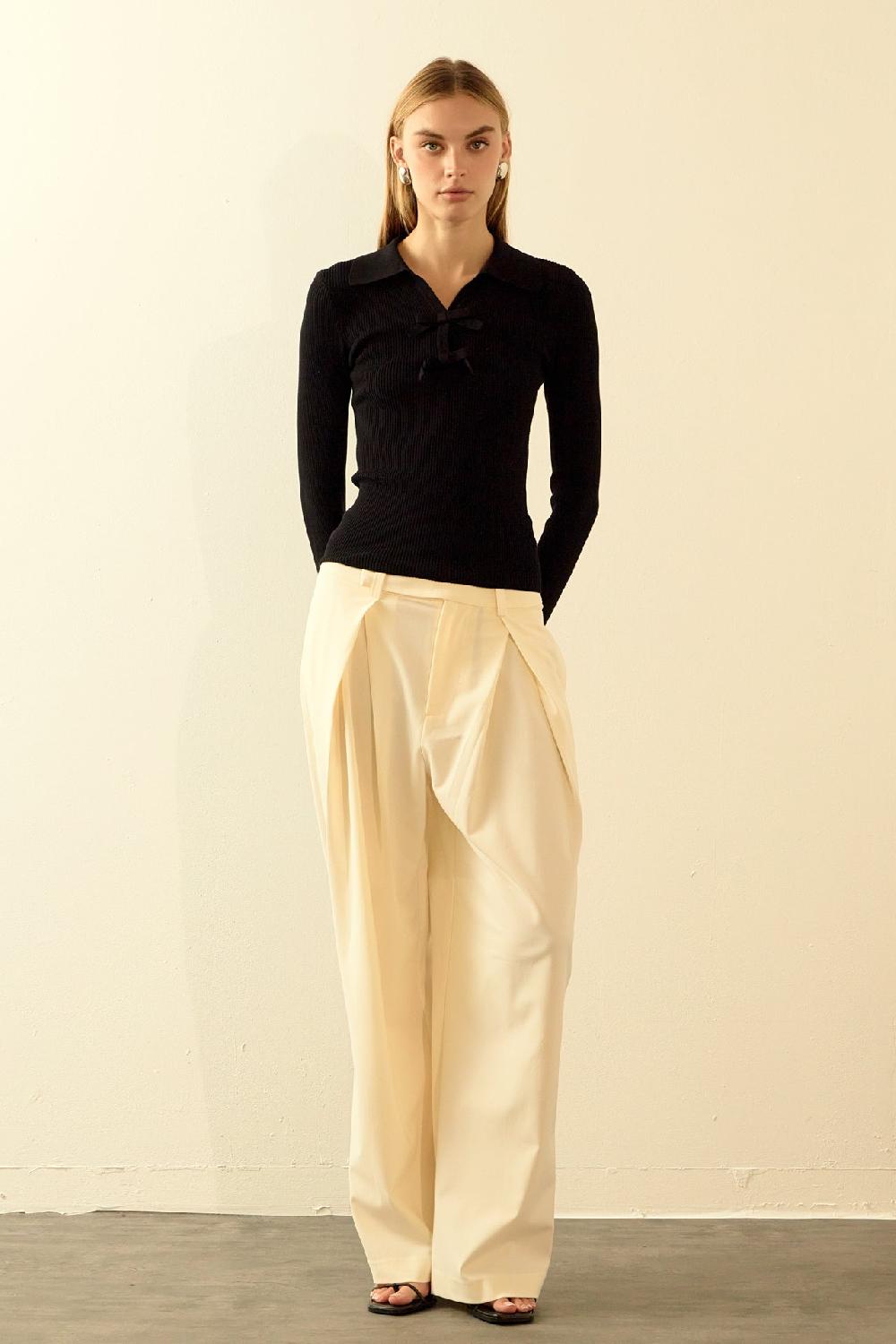 endless rose Bow Knit Top BLACK