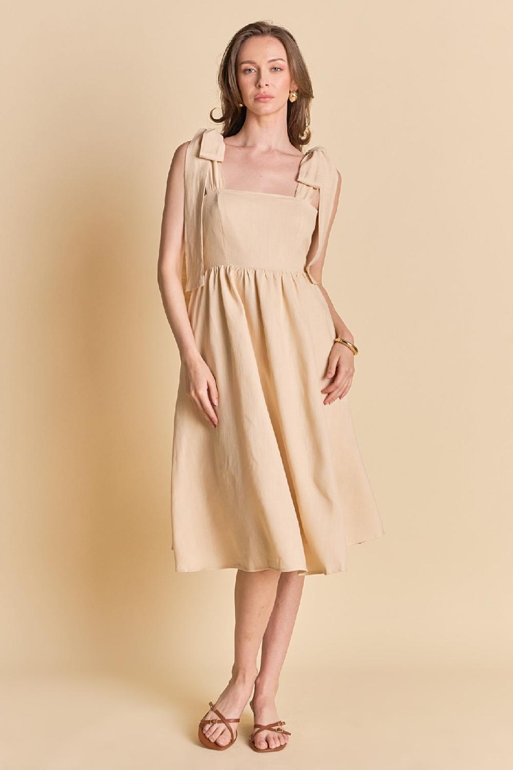 Endless Rose Bow Shoulder Tie Midi Dress NUDE