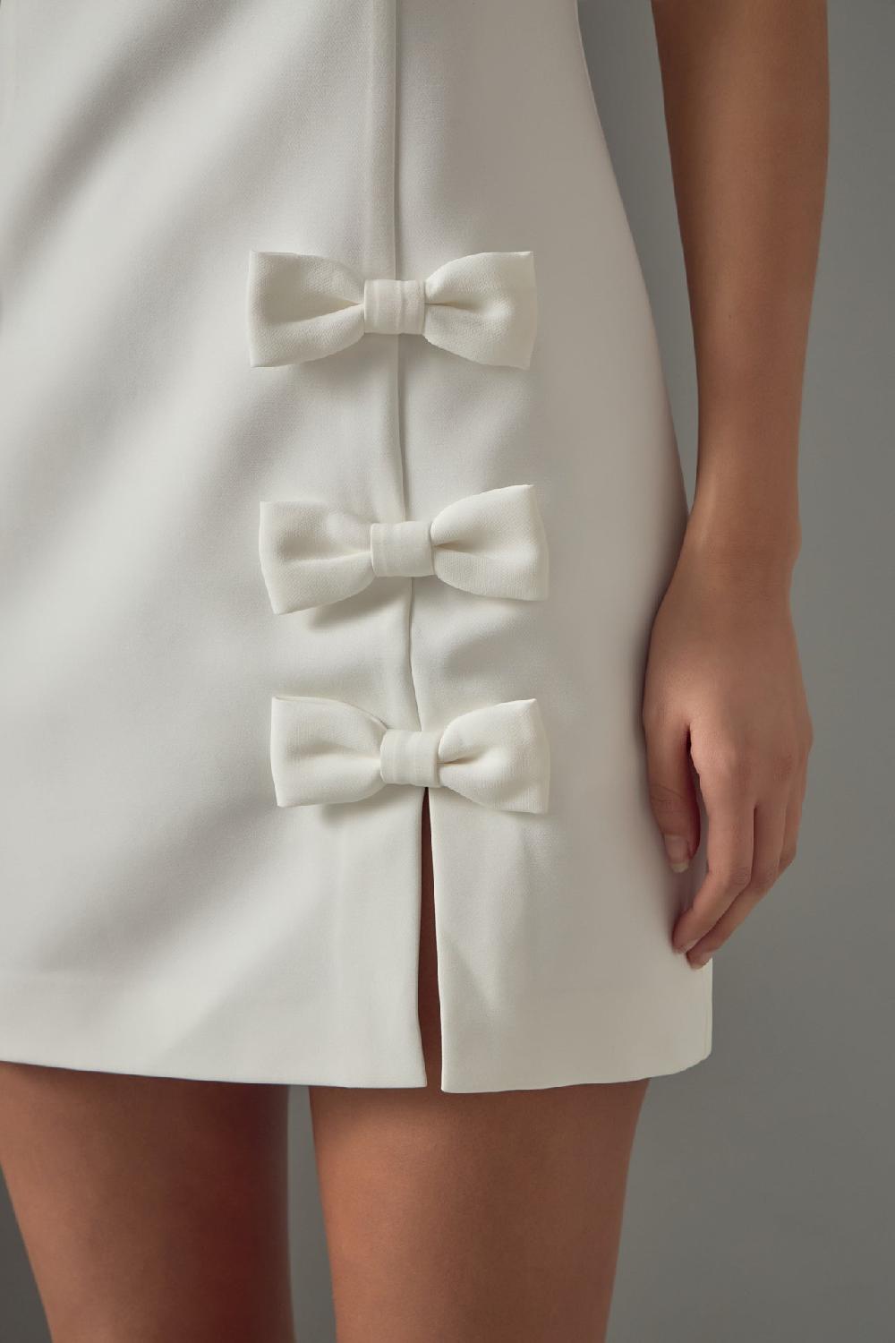 Endless Rose Bow Slit Mini Dress WHITE