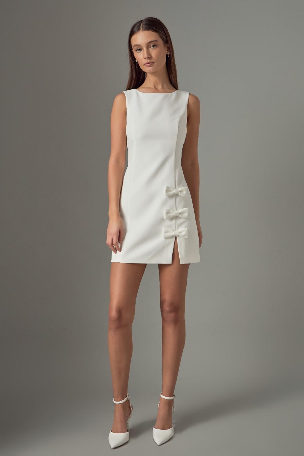 endless rose Bow Slit Mini Dress WHITE