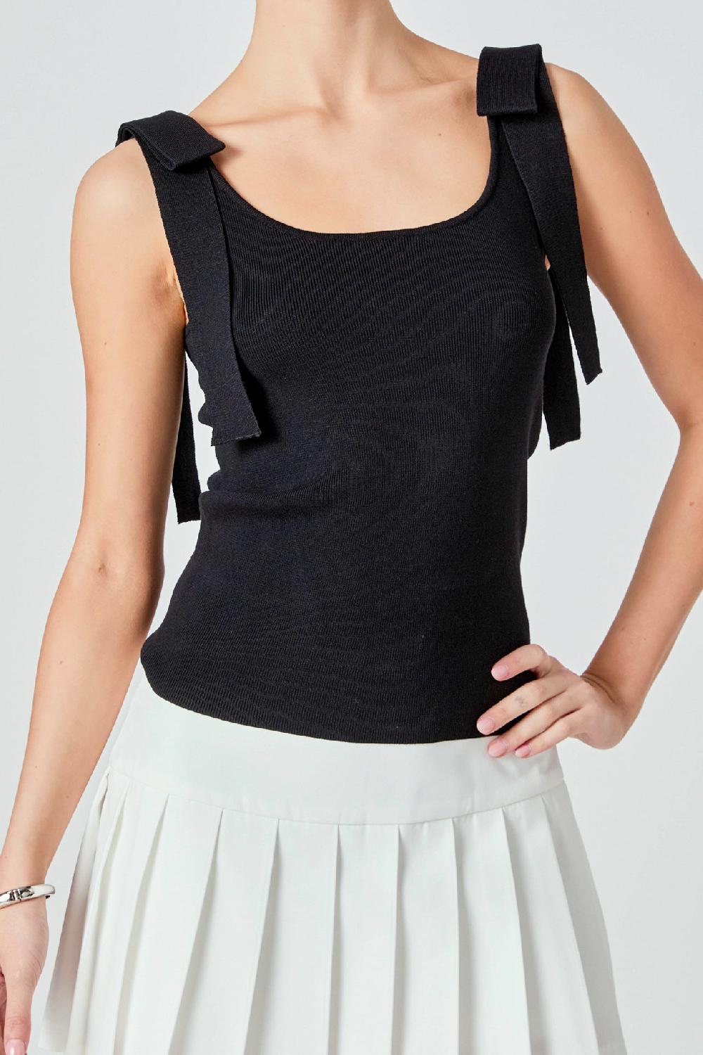 Endless Rose Bow Strap Tank Top BLACK