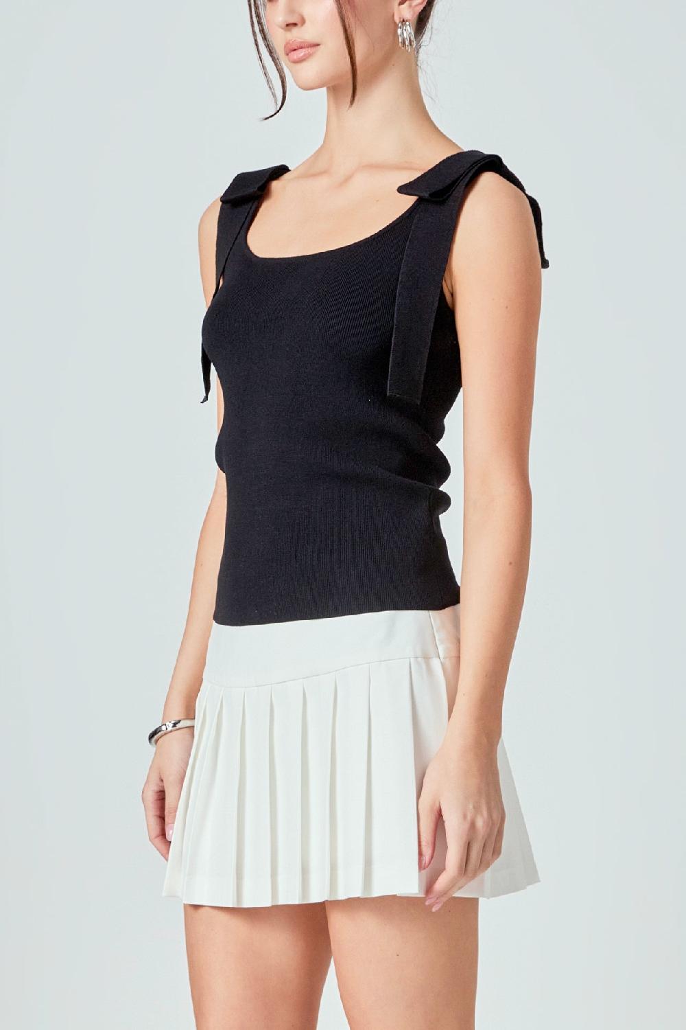 Endless Rose Bow Strap Tank Top BLACK